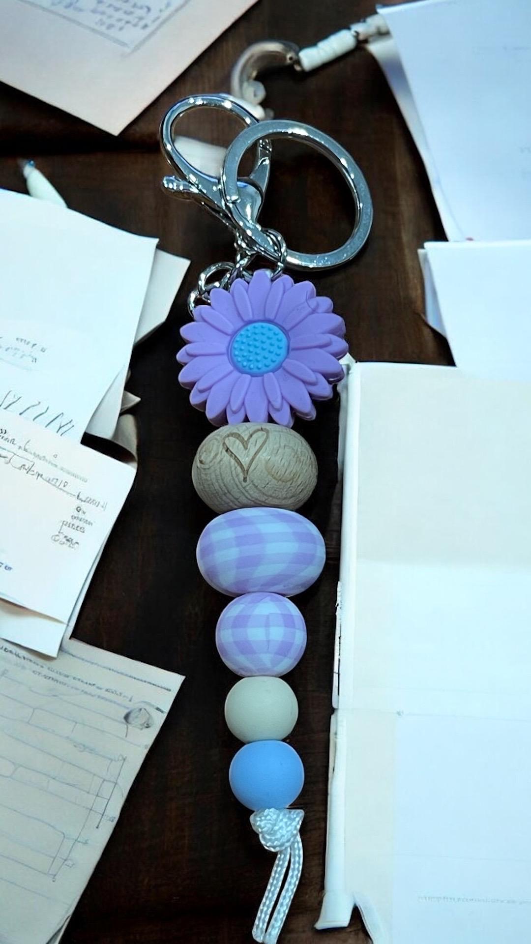 Purple Daisy & Gingham Keyring