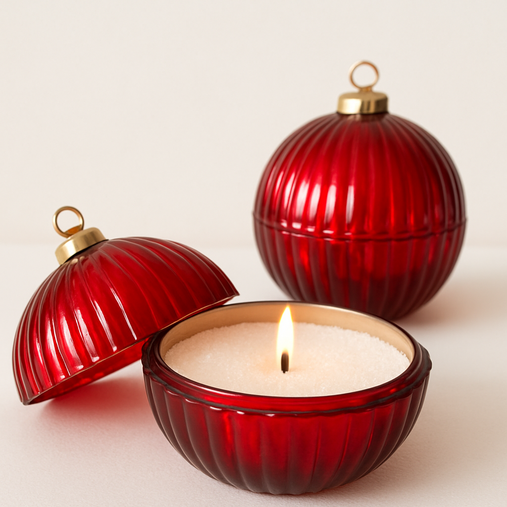 Candle Sand Glass Christmas Bauble - Red