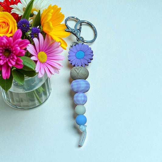 Purple Daisy & Gingham Keyring
